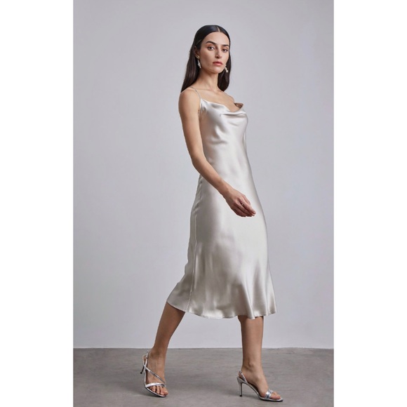 Express Metallic Cowl Neck Cross Back Midi Slip Dress - Picture 2 of 15